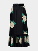 Valentino Garavani Black Midi Skirt with Hortensia Print