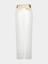 Valentino Garavani Ivory Straight-Leg Trousers with Bow