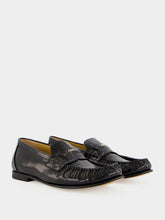 Fendi Black Shiny Leather Loafers with Gathered Detail