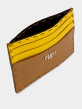 Fendi Brown and Sunflower Yellow Selleria Leather Card Case
