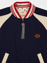 Valentino Garavani Blue and Butter Wool Bomber with VLogo Patch