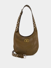 Small Brown Chevron Leather Hobo Bag