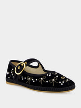 Valentino Garavani Black Velvet Ballerinas with Beaded Bows