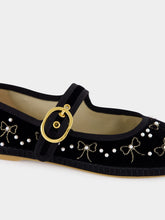 Valentino Garavani Black Velvet Ballerinas with Beaded Bows