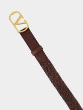 Valentino Garavani Brown Braided Leather VLogo Belt