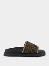 Fendi Brown FF Jacquard and Beige Leather Slides