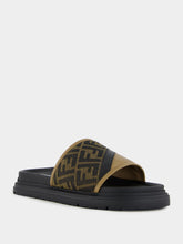 Fendi Brown FF Jacquard and Beige Leather Slides