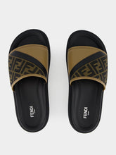 Fendi Brown FF Jacquard and Beige Leather Slides