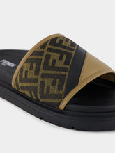 Fendi Brown FF Jacquard and Beige Leather Slides