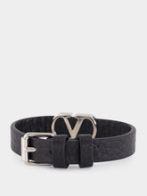 Valentino Garavani Black Leather VLogo Bracelet