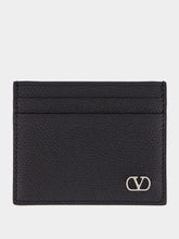Valentino Garavani Black Grain Leather VLogo Card Holder