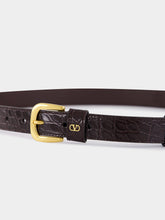 Valentino Garavani Oak Brown Alligator VLogo Belt