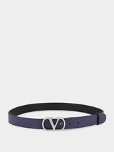 Valentino Garavani Black and Marine Blue Reversible VLogo Belt