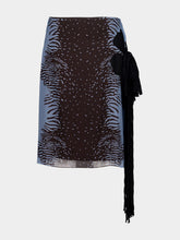 Ferragamo Washed Denim and Espresso Silk Animal Print Skirt