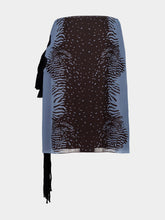 Ferragamo Washed Denim and Espresso Silk Animal Print Skirt
