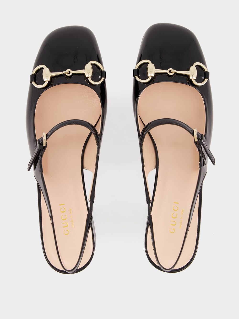 Black Horsebit Patent Pumps