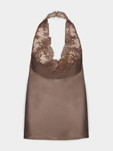 Saint Laurent Marron Silk Charmeuse Halter Top with Lace