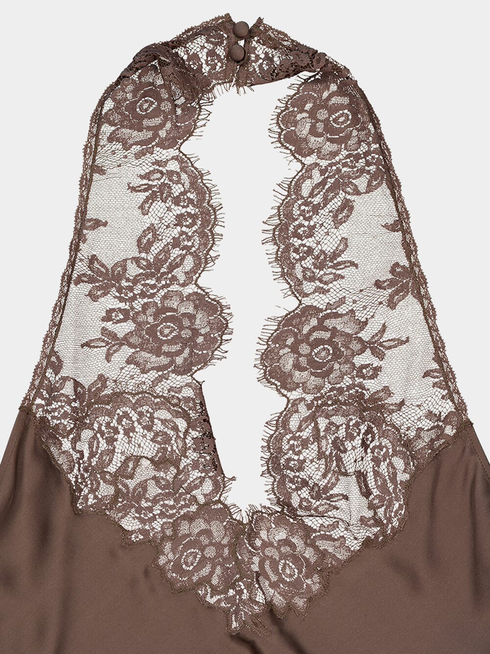 Marron Silk Charmeuse Halter Top with Lace