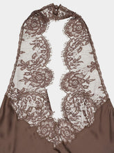 Saint Laurent Marron Silk Charmeuse Halter Top with Lace