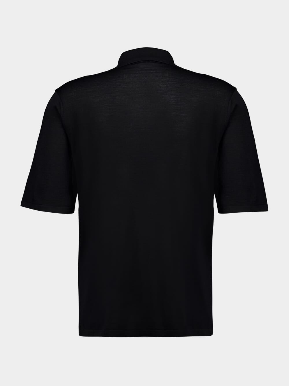 Black Short-Sleeved Wool Polo Shirt