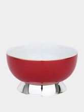 Leitão & Irmão Small Portuguese Red Porcelain Bowl with Silver Base