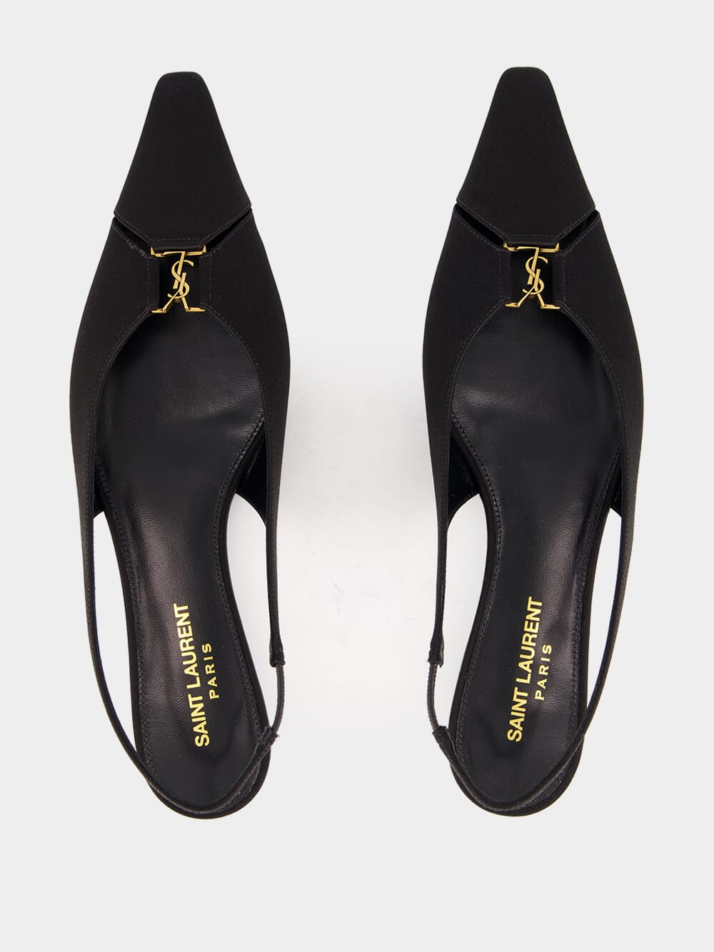 Black Babylone Satin Crepe Slingback Flats