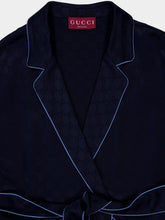Gucci Dark Blue GG Satin Shirt with Belt