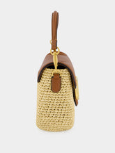 Valentino Garavani Natural Raffia and Saddle Brown Leather Shoulder Bag
