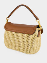 Valentino Garavani Natural Raffia and Saddle Brown Leather Shoulder Bag