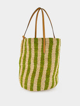 Valentino Garavani Natural and Green Striped Raffia Shopping Bag