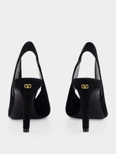 Valentino Garavani Black Révélé 105 Open-Toe Suede Pumps