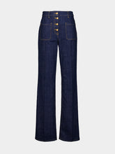 Valentino Garavani Dark Blue Denim Trousers with Logo Buttons