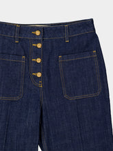Valentino Garavani Dark Blue Denim Trousers with Logo Buttons