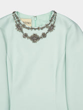 Valentino Garavani Celadon and Silver Crepe Couture Embroidered Midi Dress