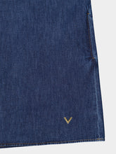 Valentino Garavani Dark Blue Denim Midi Dress with V-Neck