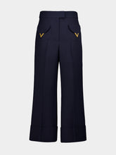 Valentino Garavani Navy VLogo Wool Wide-Leg Trousers