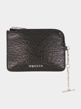 McQueen Black Crackled Leather Zip Coin Pouch with Chain