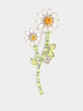 Prada Steel and Crystal Floral Brooch