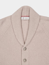 Brunello Cucinelli Beige Cotton Rib Knit Cardigan