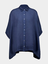 120% Lino Navy Blue Short Sleeve Linen Shirt
