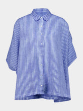 120% Lino Blue Striped Linen Short-Sleeve Shirt