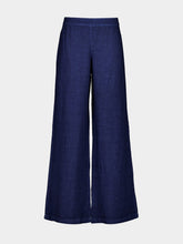 120% Lino Navy Blue Wide-Leg Linen Trousers