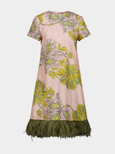La DoubleJ Swathe Pink Silk Twill Mini Swing Dress with Feathers