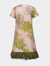 La DoubleJ Swathe Pink Silk Twill Mini Swing Dress with Feathers