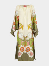La DoubleJ Date Palms Goddess Placée Silk Midi Dress