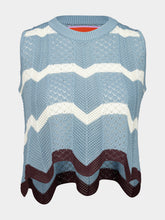 La DoubleJ Color Block Blue and Ivory Cotton Knit Chevron Top