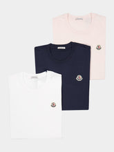 Moncler Cotton Logo T-Shirt Trio in White Navy and Light Pink