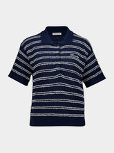 Moncler Navy Blue Cotton Blend Bouclé Polo Shirt