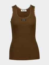 Miu Miu Cocoa Pointelle Lace Cotton Tank Top