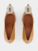 Amina Muaddi Latte Camelia Pearly Patent 90 Pumps